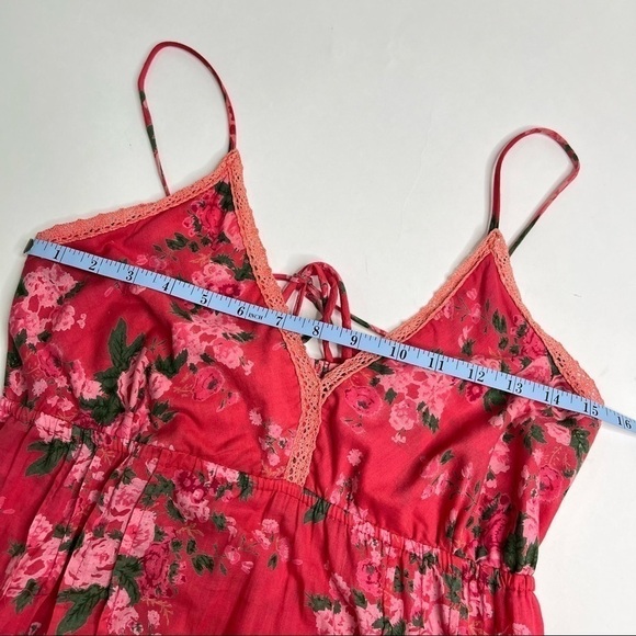 PERRY WALKER Annie Maxi II Floral Pink Boho Tassel Long Ruffle Tiered Maxi Dress - Picture 14 of 15